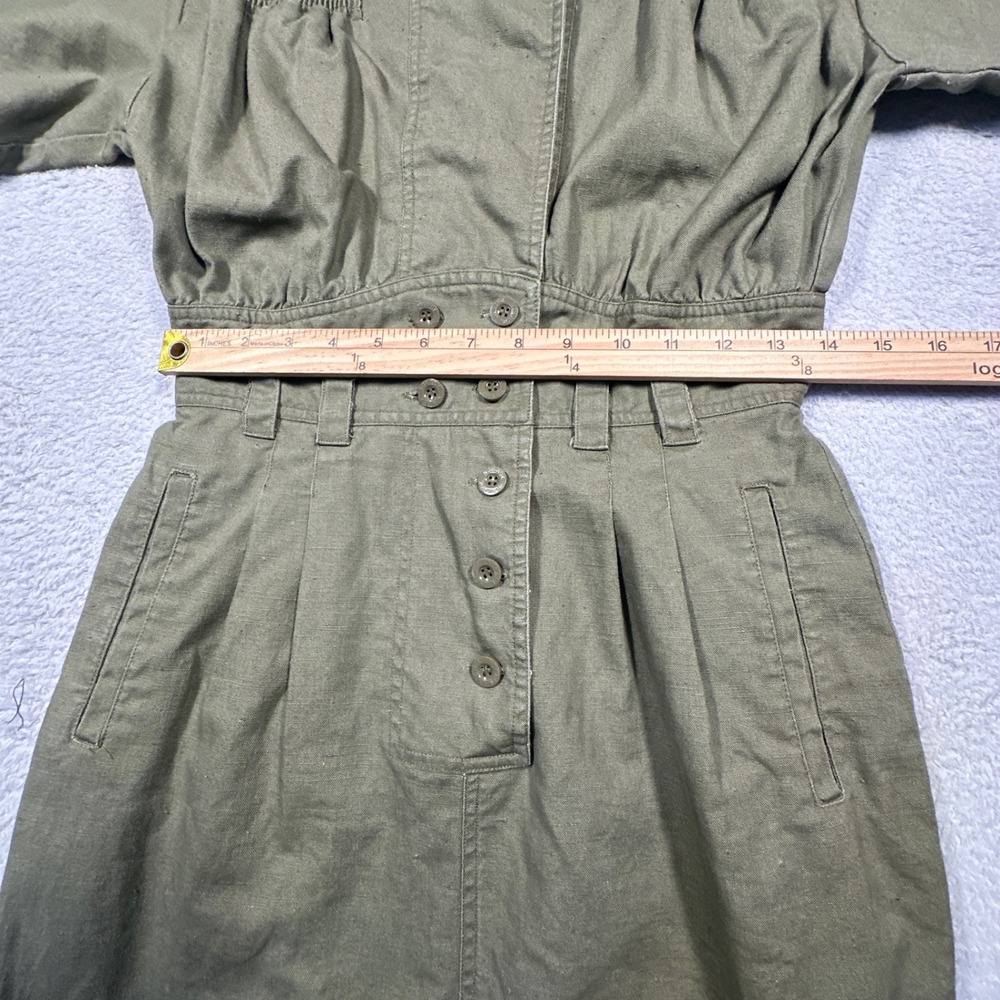 Vintage Nok Nok Dress Womens M Army Green Military Inspired Ramie Cotton Midi - Picture 8 of 12